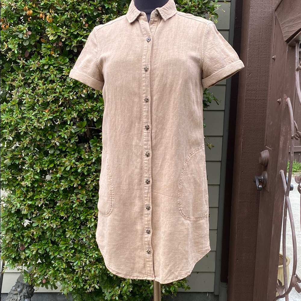 Lucky Brand Tan Button-Up Shirt Dress